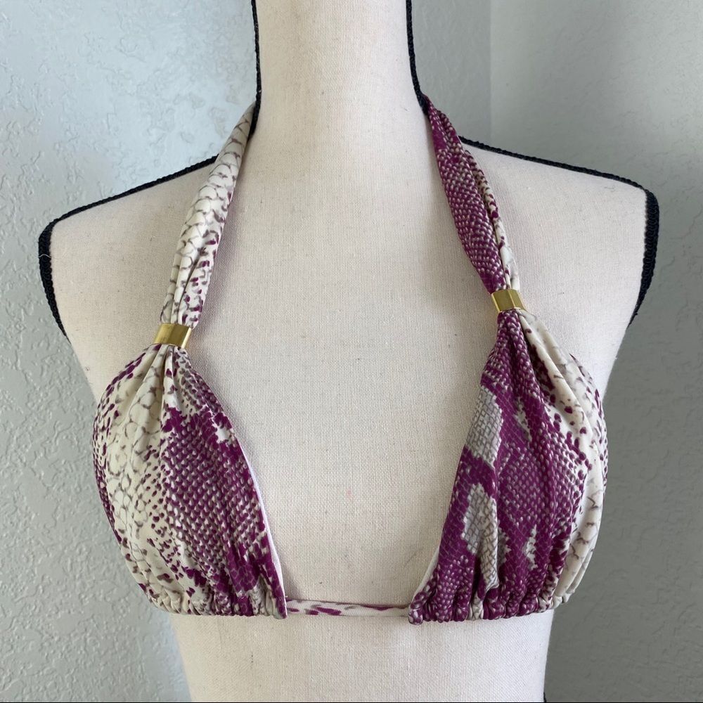 VIX Python Creme & Purple Bikini Top Sz M